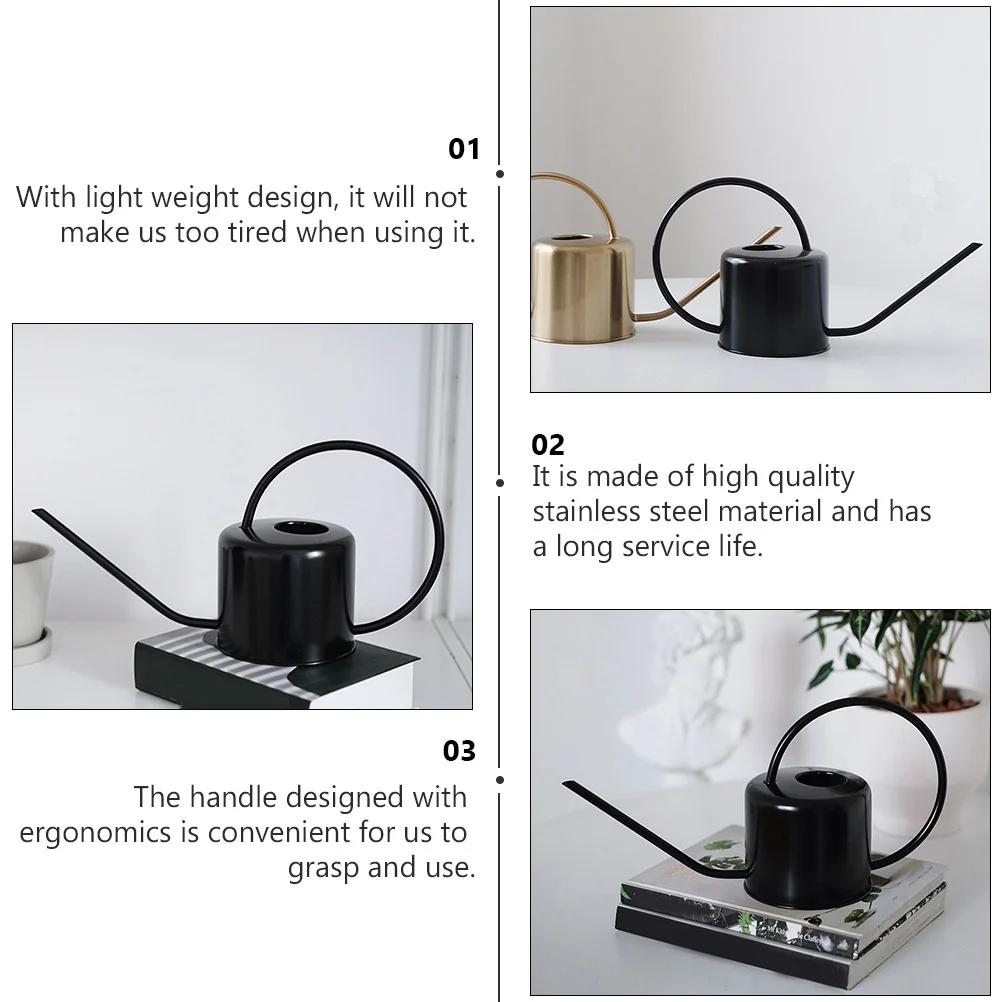

Лейка из нержавеющей стали с длинным носиком, 1,3 л, легкая эргономичная ручка, садовый инструмент, бутылка для полива растений в помещении и на открытом воздухе