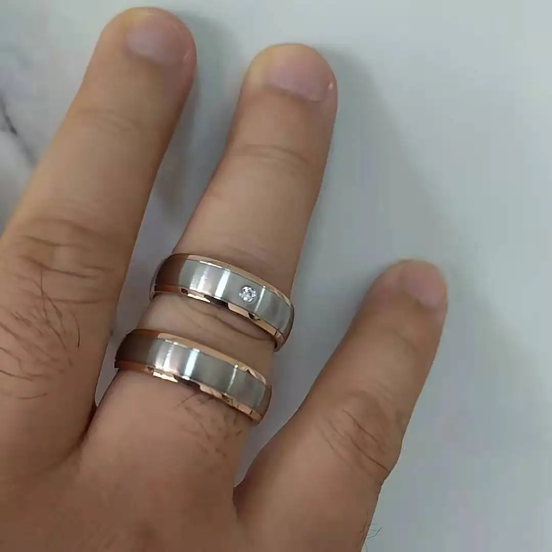 Anillos de boda His and her para parejas, joyería de acero inoxidable de oro rosa, anillo de dedo de alianzas de enamorados, ajuste cómodo