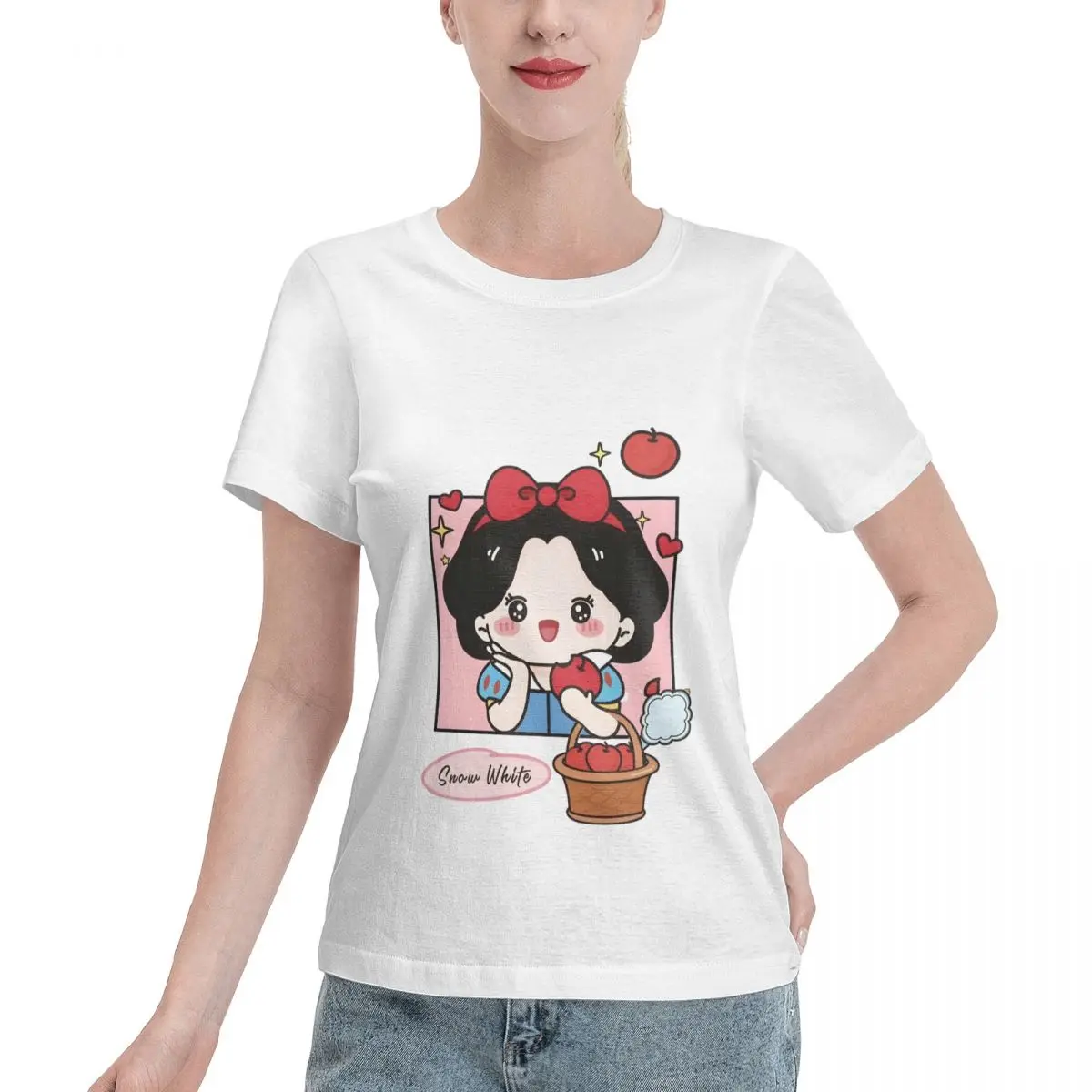 

Snow-White Women's 100% Cotton Short Sleeve T-shirt Top Loose Tshirt