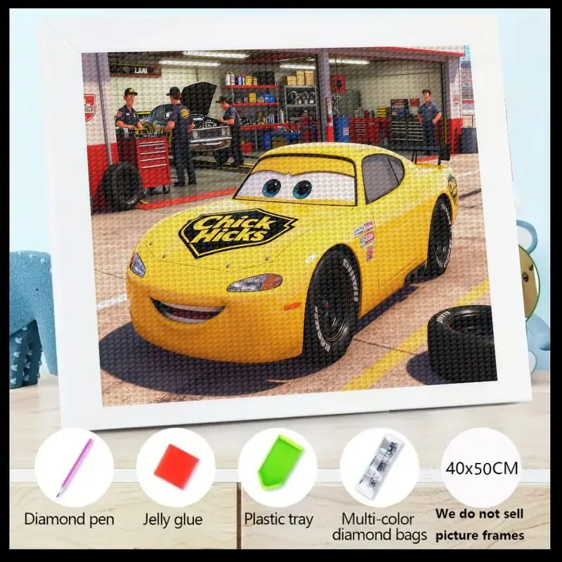 

1PC Kids DIY 5D Full Drill Diamond Painting Kit, Chick Hicks Yellow Race Car Cartoon Disney Pixar Cars Movie Theme Crystal Rhine