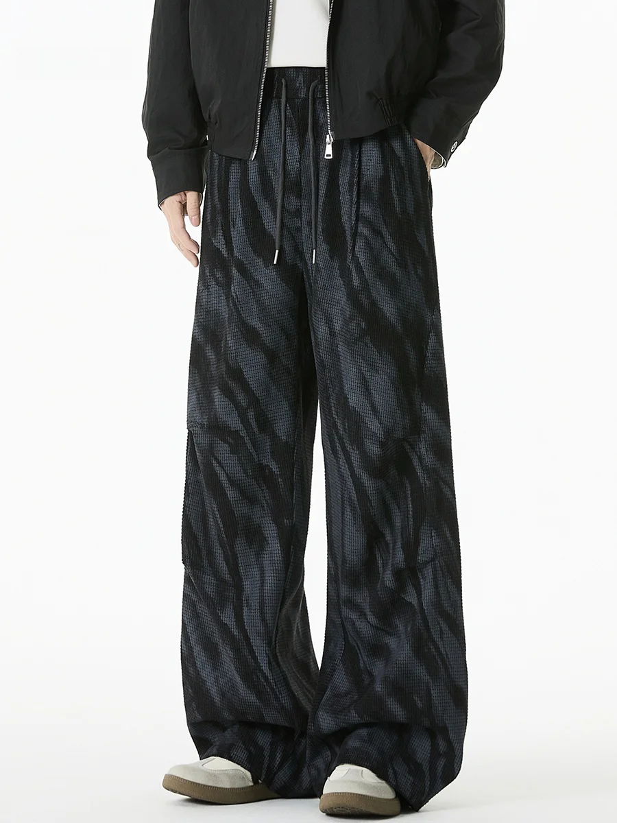 

American Dyed Folded Patchwork Corduroy Men's Autumn Retro Draped Casual Sports Straight Leg Sweatpants Loose Fit Straight Pants