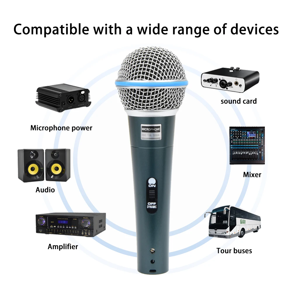 58A with switch - professional dynamic cardioid vocal wired handheld microphone, suitable for live streaming karaoke, stage perf