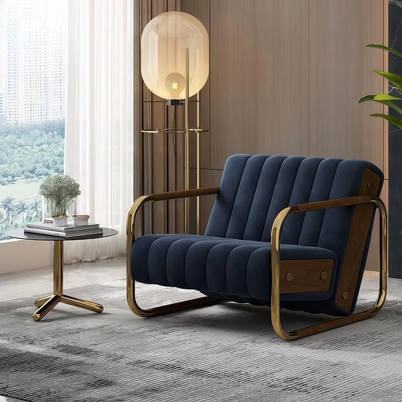 

Modern light luxury high-end solid wood armchair, villa luxury home designer fabric single sofa chair
