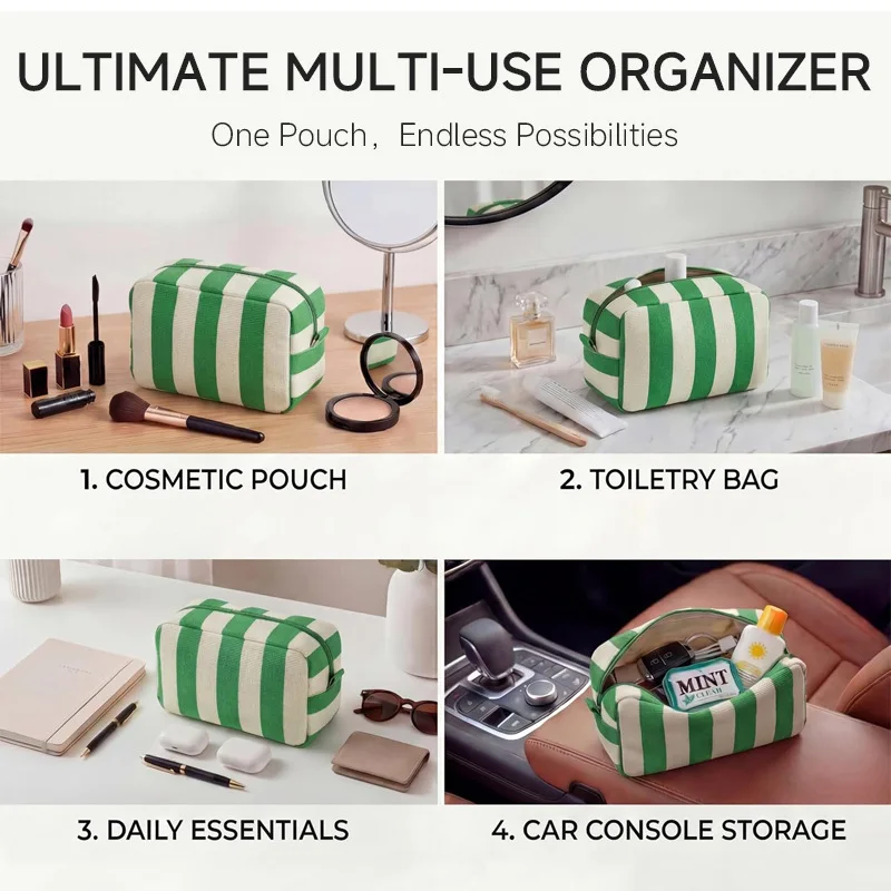 Fashionable dopamine corduroy cosmetic bag, large capacity, cross-border striped design, portable