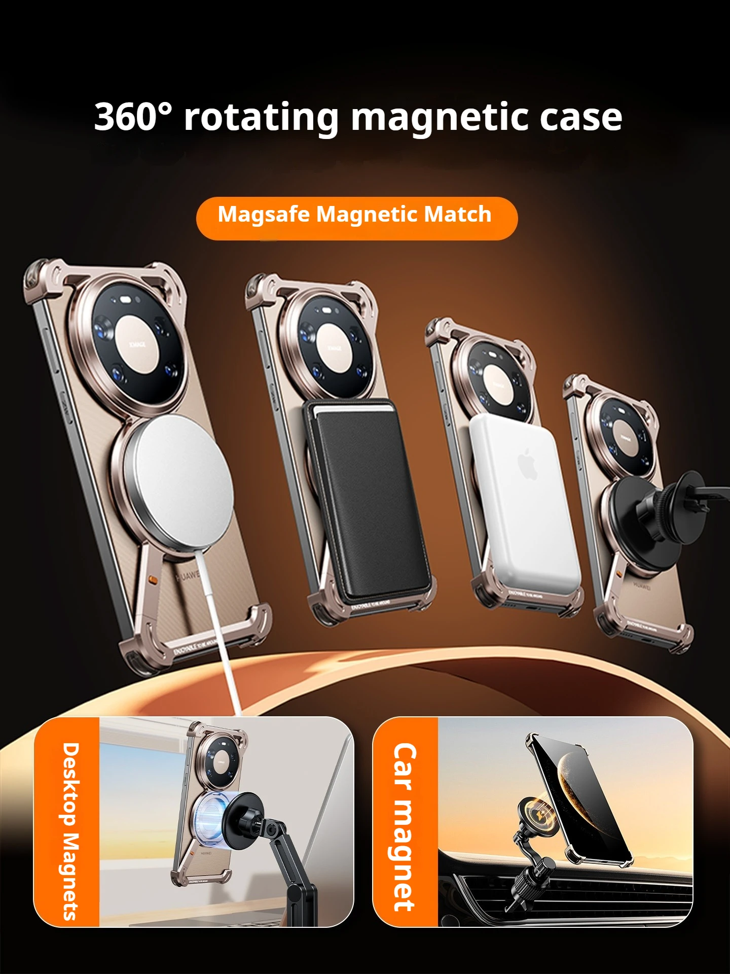 Etui na telefon Huawei Mate 80 Pro Max 80 Pro z podstawką 360 ° Obrotowa, magnetyczna, metalowa, bezramkowa obudowa chroniąca przed upadkiem — zdjęcie produktu 5