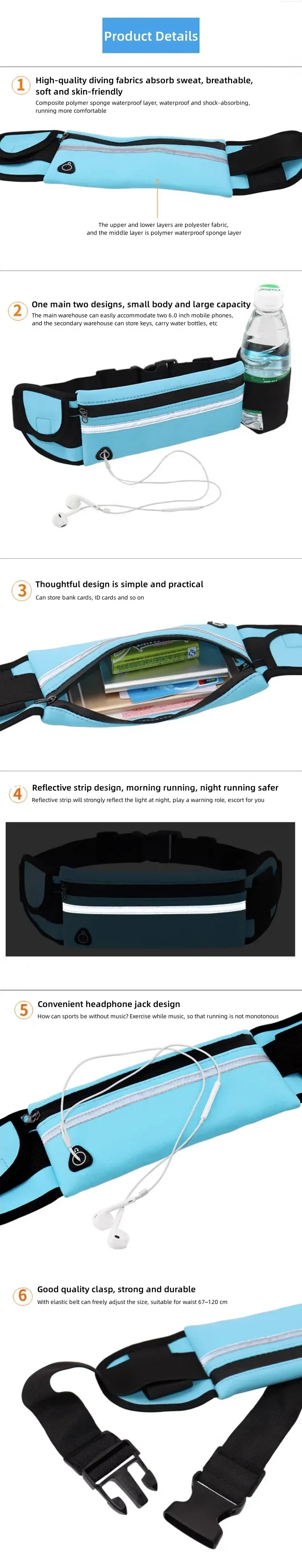 1 Stück Laufgürteltasche, Hüfttasche für Damen, Gürteltasche für Herren, Sporttasche, Handytasche, Fitness-Lauf-Handytasche, Jogging- und Fahrradtasche – Detail 5