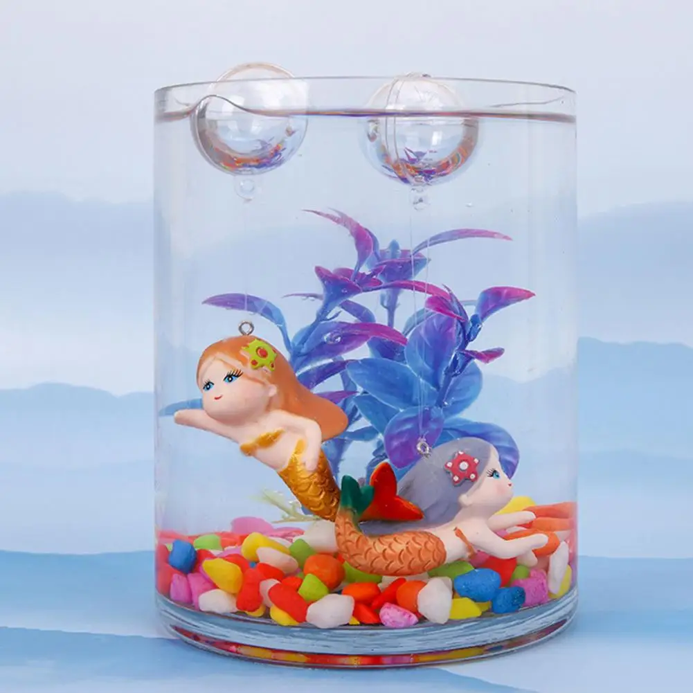 Mermaid Figurine Fish Tank Ornament Cartoon Shape Adorable Appearance Eco-friendly Mini Aquarium Floating Decor Accessories