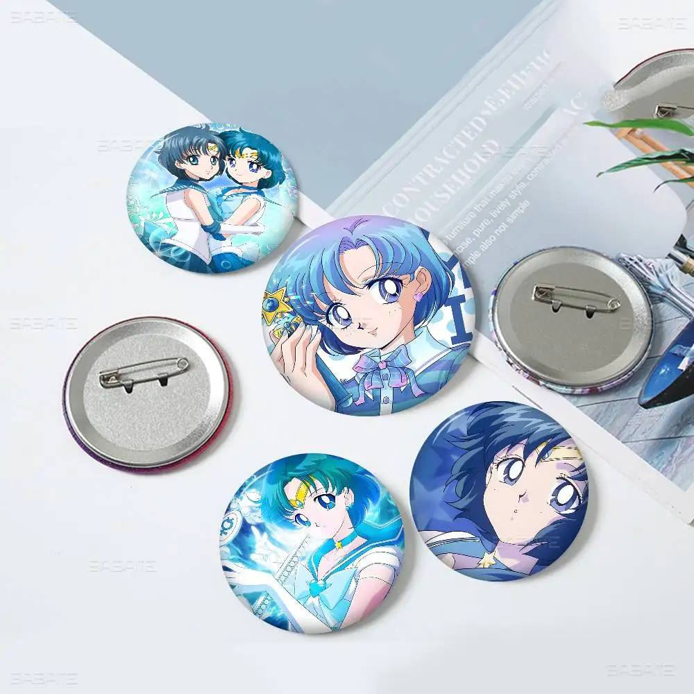 Ami Mizuno 58mm Cute Anime Figure Icon Badge Handmade Tinplate Brooch for Backpack Clothes Chest Ornament Gifts
