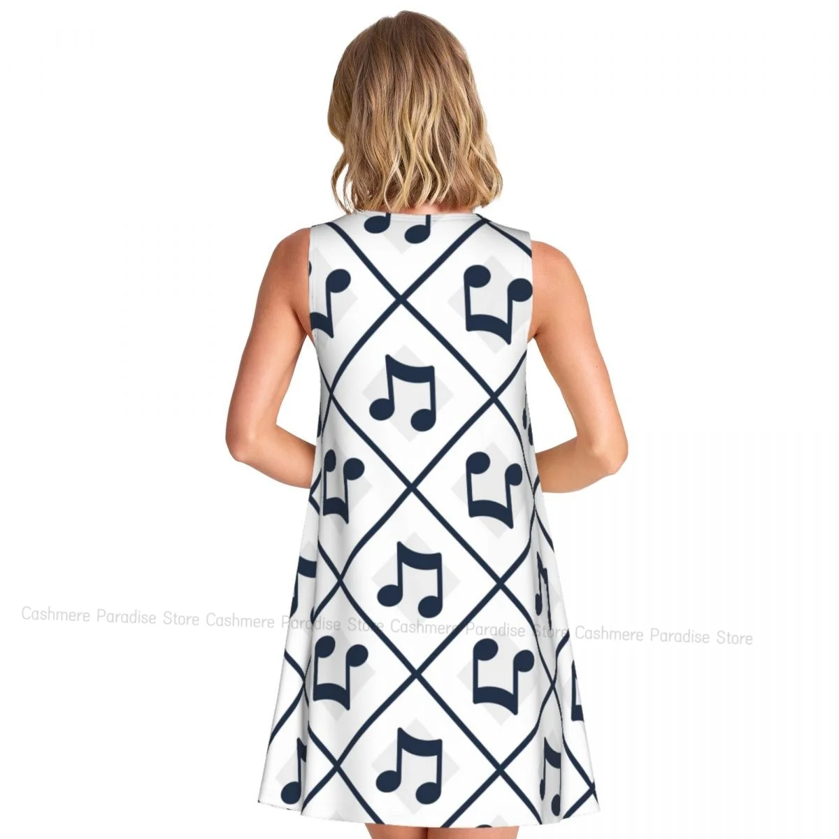 Women Casual Knee Women's Dress Music Note O Neck Sleeveless Above Dress