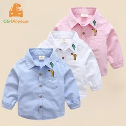Spring Autumn 2 3 4 6 8 10 Years Children'S Cloth Turn-Down Collar Long Sleeve Embroidery Animal Baby Kids Boys Cotton Shirt
