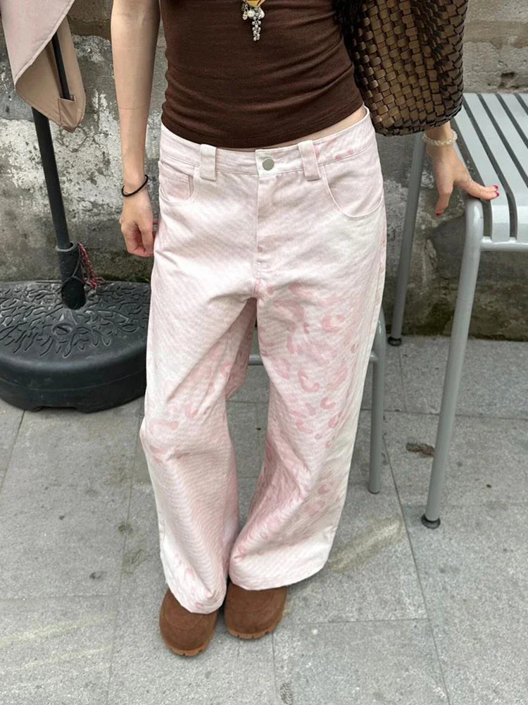 Zoki خمر طباعة Y2K الوردي بانت المرأة الشارع الشهير فضفاضة عالية الخصر الرجعية السراويل الأمريكية عادية Harajuku الهيب هوب Bf السراويل جديد #5