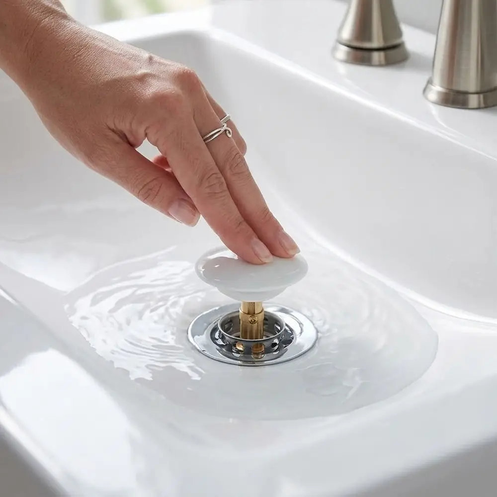 Black Ceramic Sink Drain Valve Multi-functional Bathroom Accessories Washbasin Drain Plug Spring-loaded