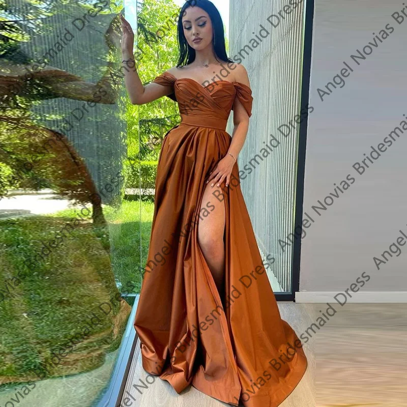 

Customized A Line Burnt Orange Bridesmaid Dresses with High Slit Wedding Guest Guest Gowns vestido de madrinha de casamento