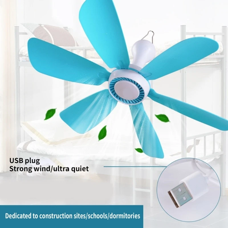 

18inch Portable Camping Fan Tent Fan Gazebos Ceiling Fan with 6Leaves USB 5V Camping Hanging Fan for Office Bedroom Camping Tent