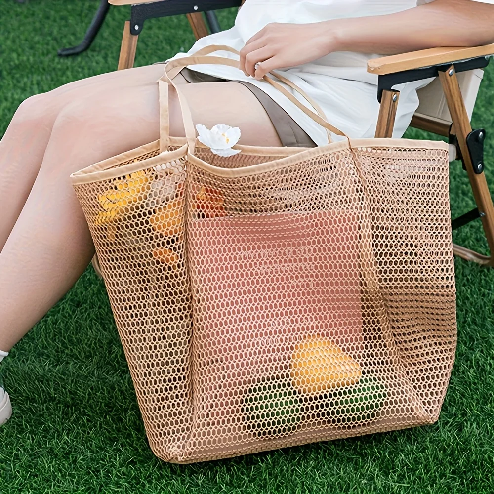 Große Strandtasche für Damen - Robuste Polyester-Schultertasche mit offenem Oberteil für Reisen und Einkaufen – Detail 5