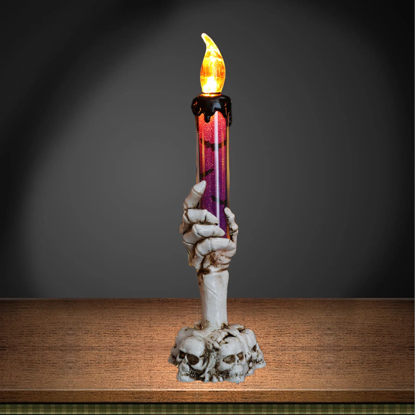 

ZK50 Halloween Skull Candle Holder Light Skeleton Ghost Hand Flameless Candle Lamp Party Bar Decoration Lamp Purple