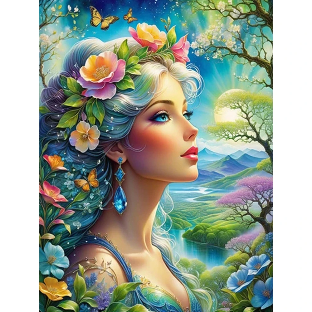 Diamant Malerei Frau Porträt Volle Runde Mädchen Mosaik Blume Stickerei Cartoon Handarbeiten Wand Dekoration
