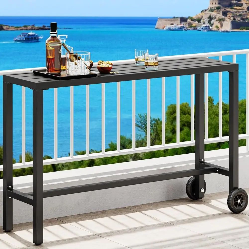 

55 Outdoor Bar Table, Sleek Counter Height, Perfect for Balcony, Patio, Garden, Yard, Poolside, Black