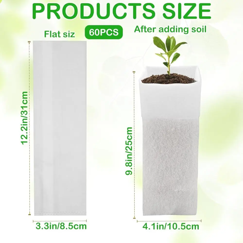 60Pcs Nursery Grow Bags, Biodegradable Non-Woven Fabric Plant Bags, Seedlings Growing Pots or Vegetable Flowers Tree Planting (1