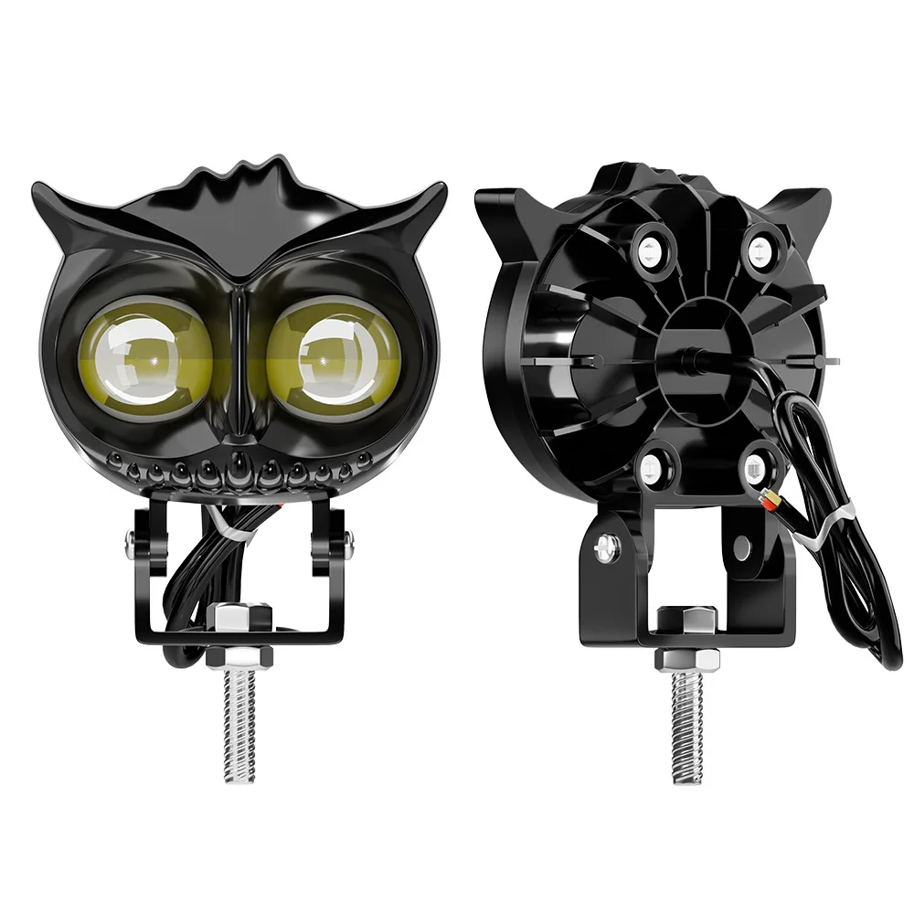 2 Pcs LED Motorcycle Headlight Owl Eyes, 3 Modes High/Low Beam Fog Lights for Motorbike ATV Truck Moto Modification Accessories