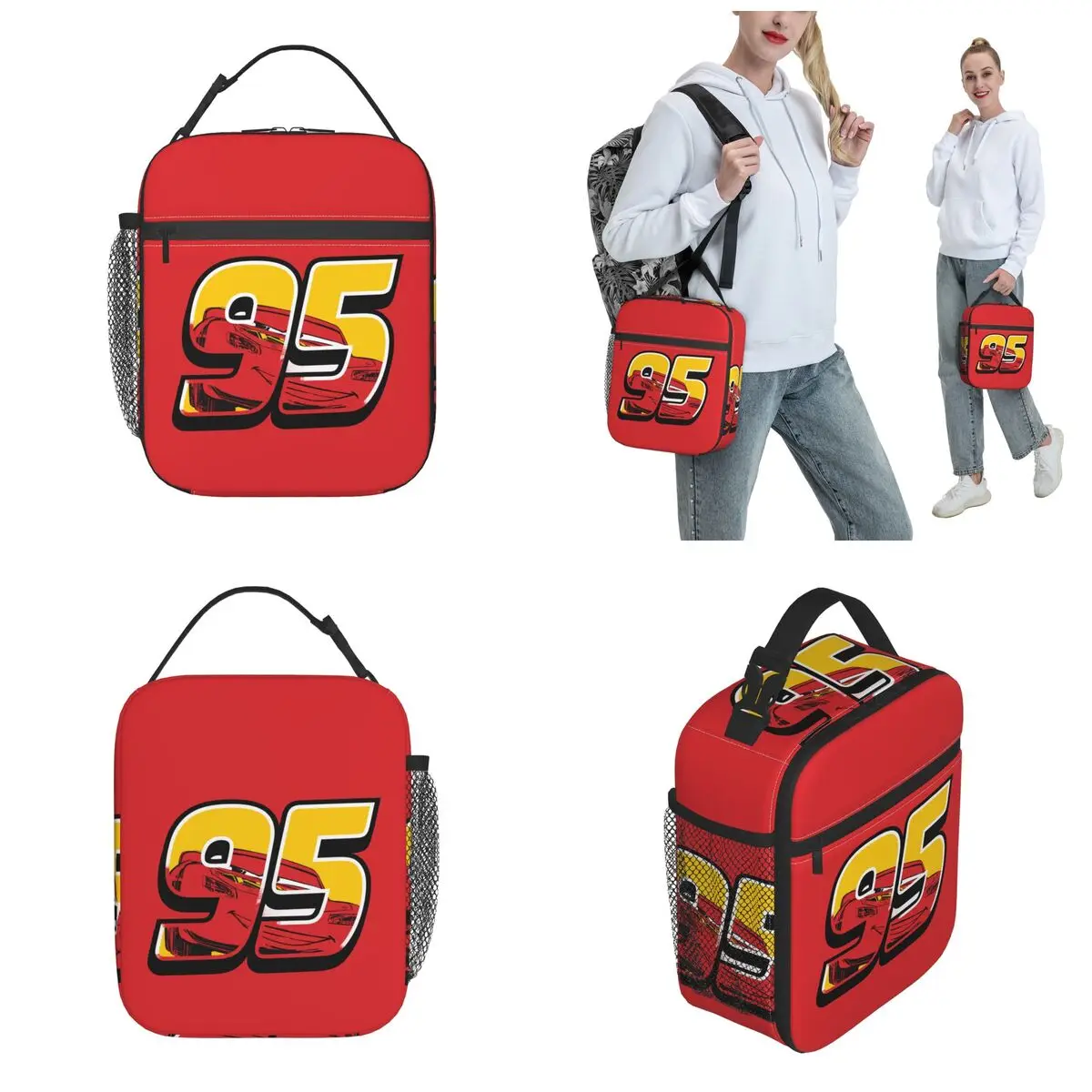 Lightning McQueen Go 95 borse per il pranzo isolate borsa termica auto riutilizzabili grande Lunch Box Tote uomo donna College Travel