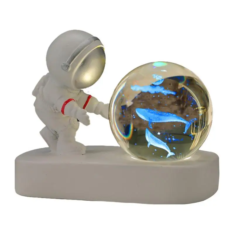 

3D Galaxy Crystal Ball Creative Astronaut With Light Up Crystal Ball USB Rechargeable Crystal Globe With LED Base Desk Ornament