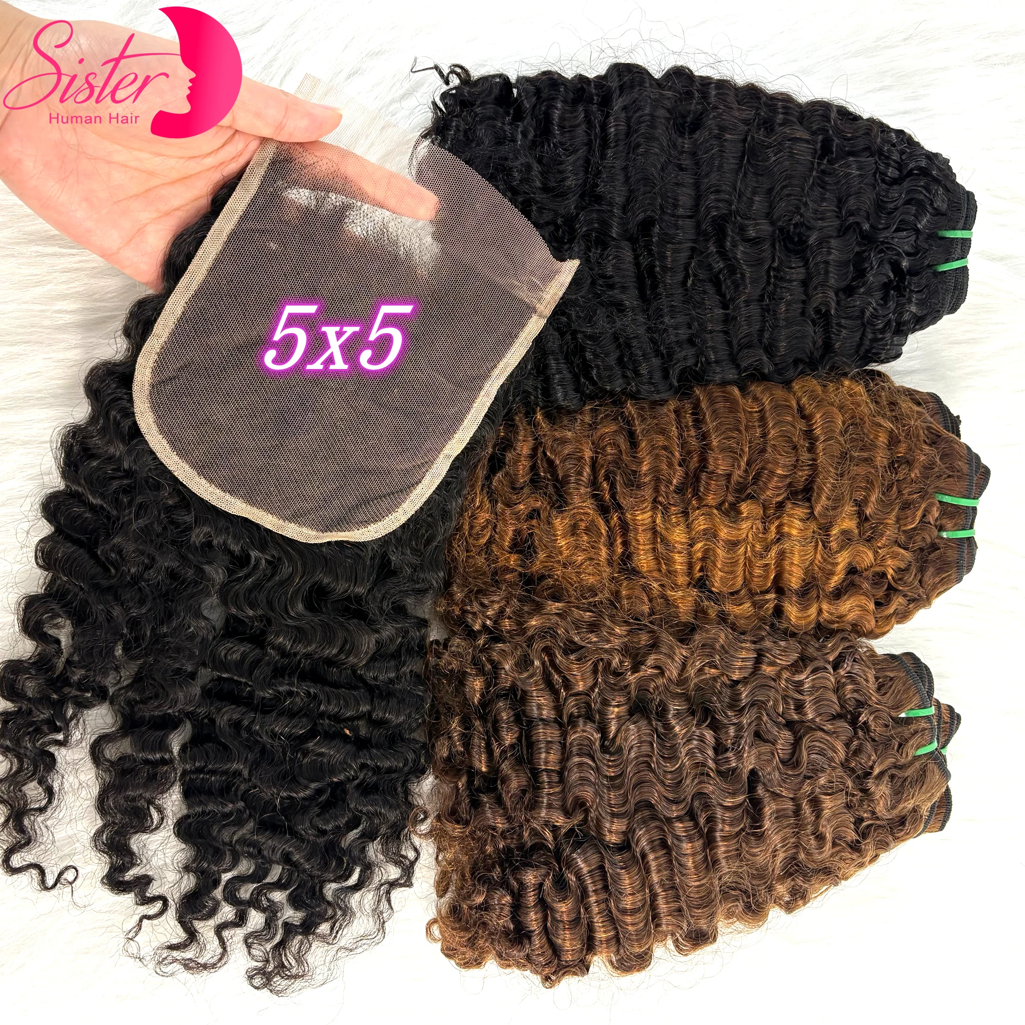 3+1 Burmese Curly Human Hair Bundles with 5x5 Transparent Lace Closure Raw Burmese Hair Bundle Deals Unprocessed Extensions