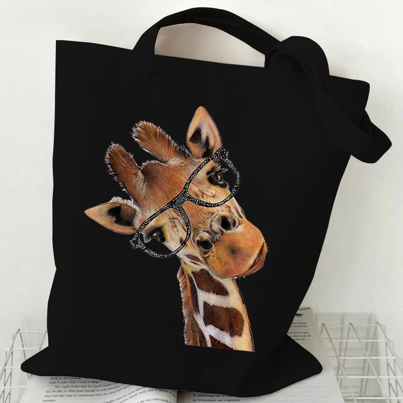 Women Tote Bags Funny Glasses Giraffe Pattern Canvas Shoulder Bag Unisex Designer Giraffe Lovers Gifts Versatile Storage Bags