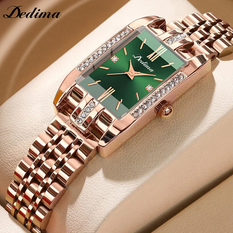 Luxury Women's Quartz Watch Diamond Inlaid Square Female Watches Casual Ladies Watch   Solid Steel Strap Fashion Versatile Girls