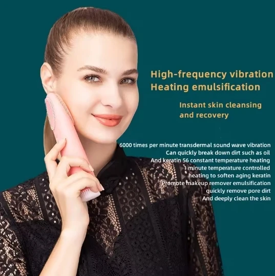 Facial SPA Pore Cleaner Electric Washing Instrument 5-IN-1 Rotating Heat Silicone Brush Rechargeable Cleansing Massager