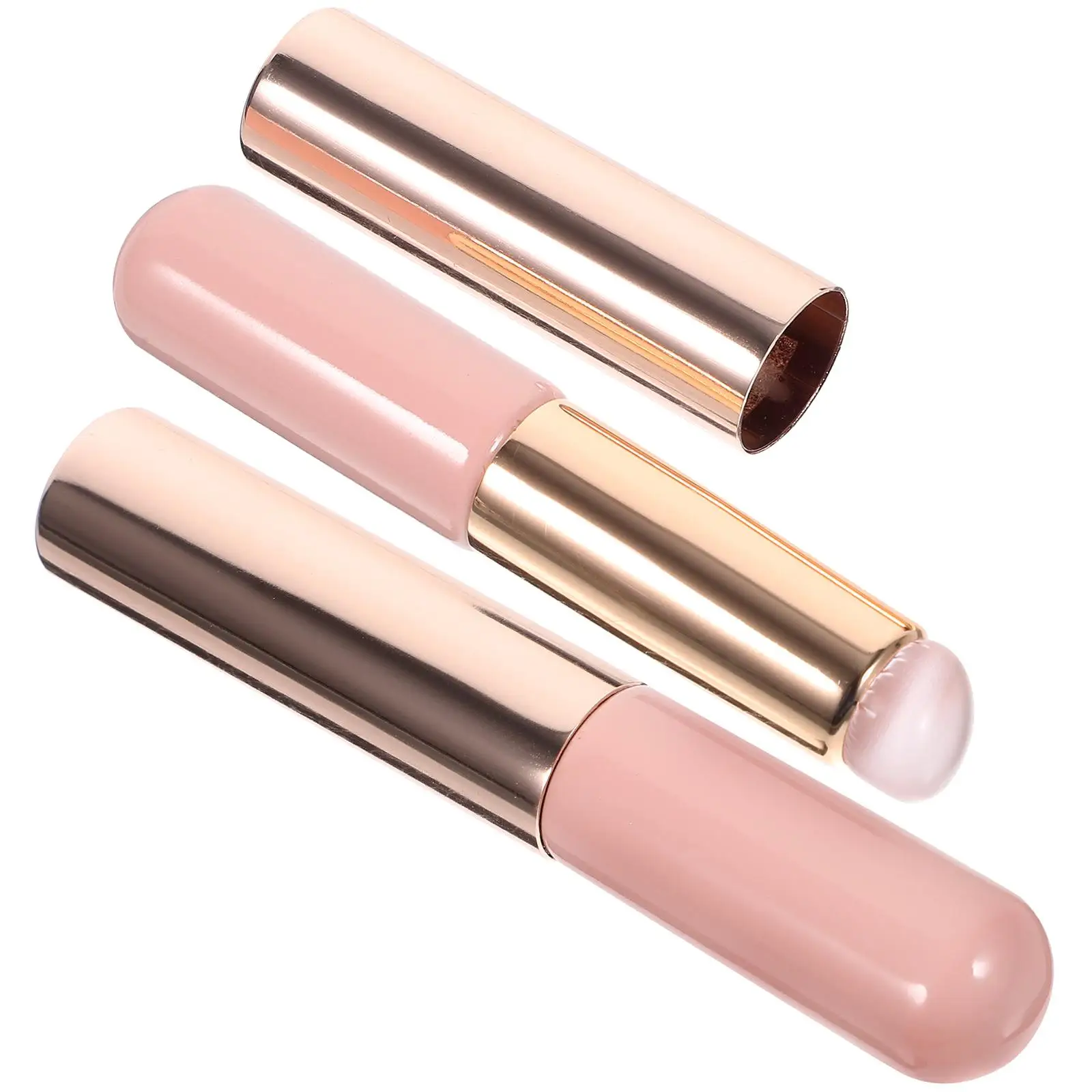 

2Pcs Silicone Lip Brush Concealer Tool Pink Cap Portable Hygienic Design Even Application Lip Gloss Applicator Stick Makeup