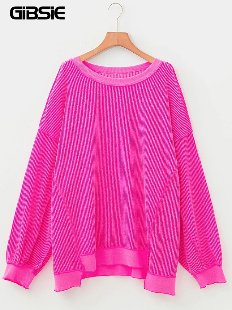 

GIBSIE Plus Size Drop Shoulder Pullover Round Neck Sweatshirt Women Spring 2026 Casual Loose Solid Color Female Sweatshirts Tops
