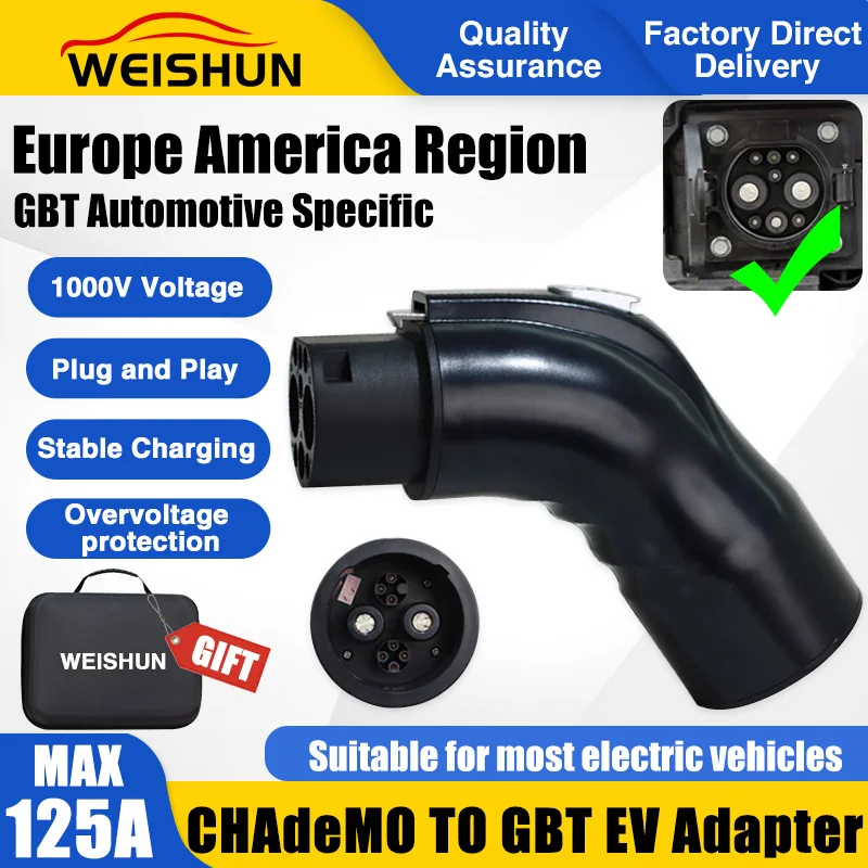 Electric Vehicle CHAdeMo to GBT EVSE 125A DC Adapter CHAdeMo EV Cable Plug to GB/T Socket Charger Connector for EV Car Charging