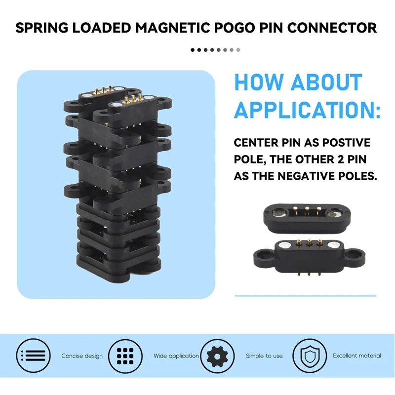 10 คู่สปริงโหลดแม่เหล็ก Pogo Pin 3 ตําแหน่งแม่เหล็ก PITCH 2.3 มม.ผ่านหลุมชายหญิง Probe