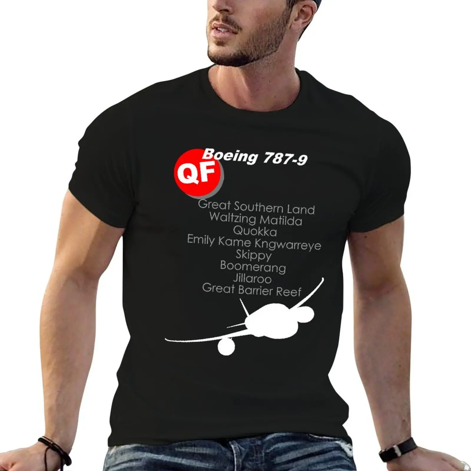Футболка QANTAS B787-9 Names, базовая легкая футболка с короткими рукавами