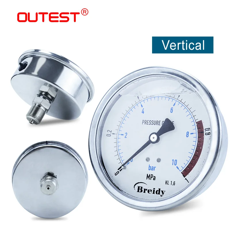 OUTEST Hydraulic Water Pressure Gauge 0-60mpa Radial G 1/4 G1/2 Oil Air 304 Stainless Steel Anti-vibration Manometer