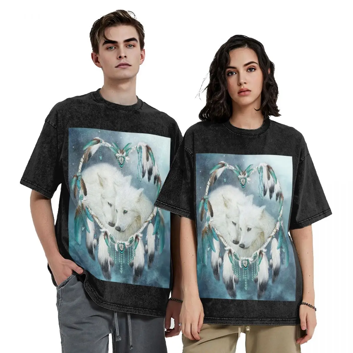 

Heart Of A Wolf Hip Hop Short Sleeve T-Shirts Washed Tops Tees Streetwear T Shirt Harajuku for Men Women