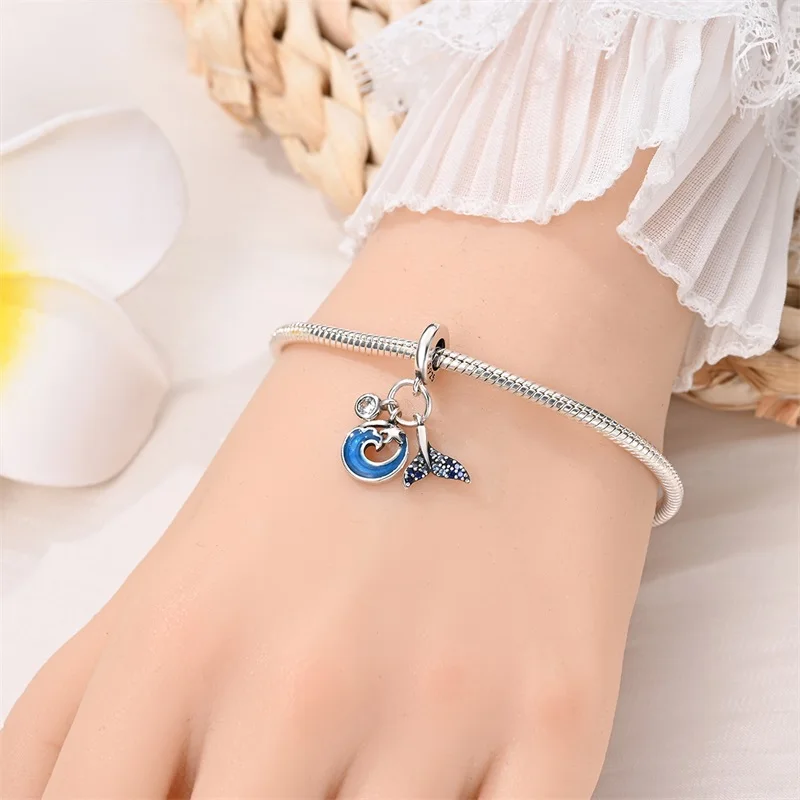 2023 New Ocean Blue Sea Turtle Dangle Bead Fit Original Charms Silver 925 Bracelet DIY Women Gift Fine Jewelry Beads