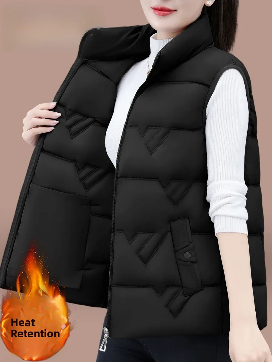 

Warm down Cotton Vest Women's Autumn Winter New Sle Middle-aged Mom Outerwear Zipper ket Polyester Thiened Strong Heating