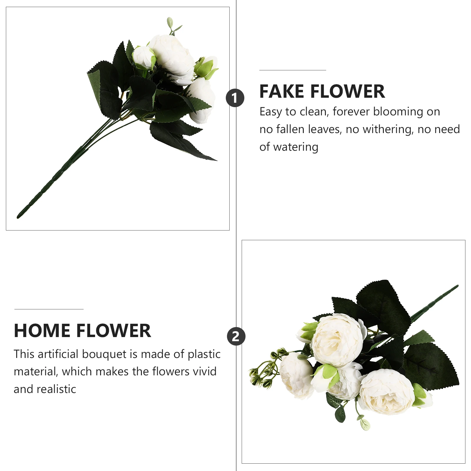 

2 Pcs Wedding Flowers Artificial Peony Bride Floral Party Plastic Bouquet DIY Decor