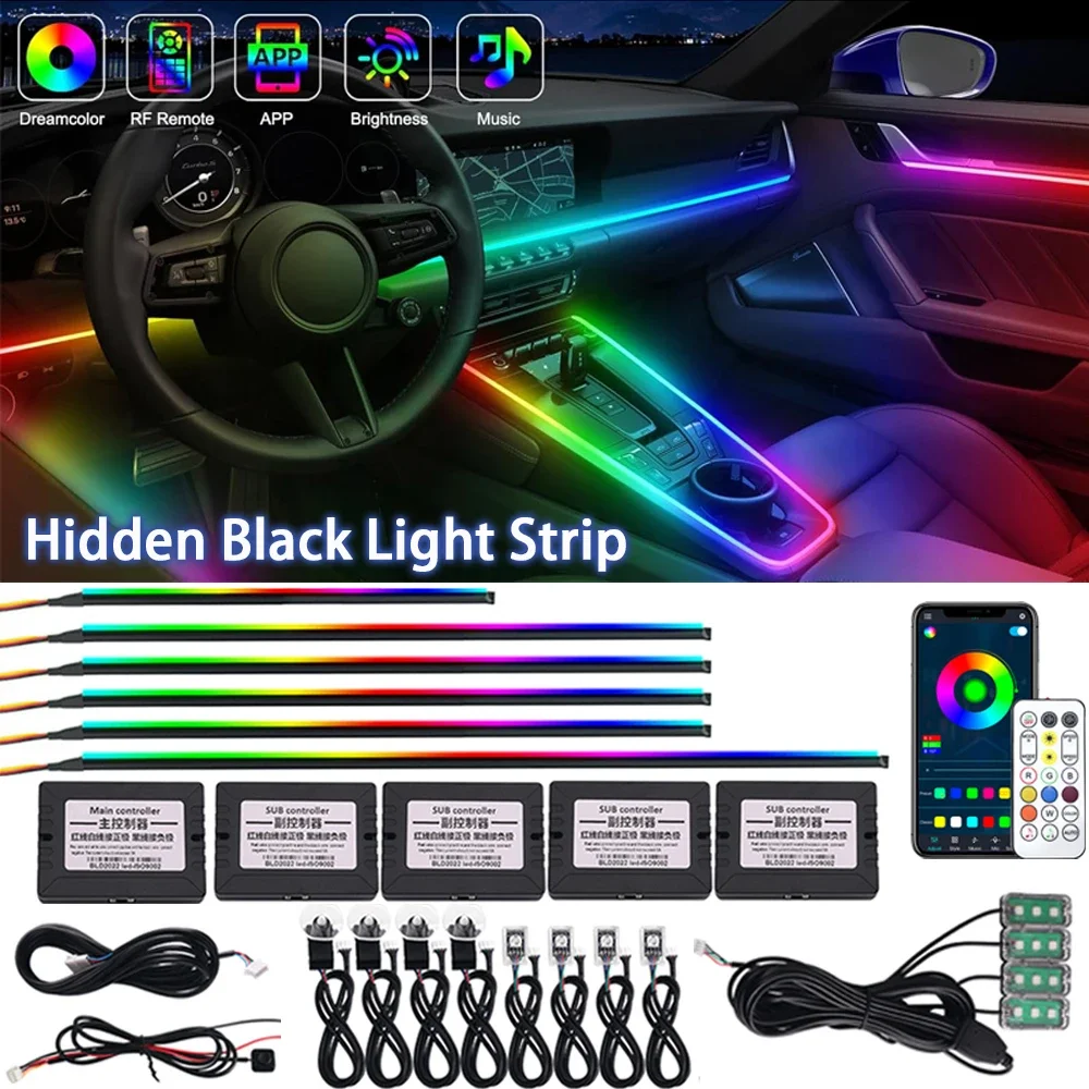 18 In 1 Car Ambient Lights 213 Color led Acrylic Strip Interior Rainbow Streamer Remote Atmosphere Lamp Hidden Black Light Strip