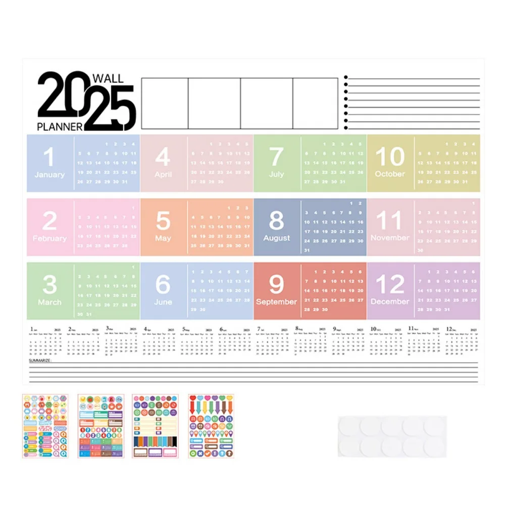 

Foldable 2025 Calendar Planner Sheet Plastic with Colorful Stickers Target List Schedule Decorative Schedule Organizer