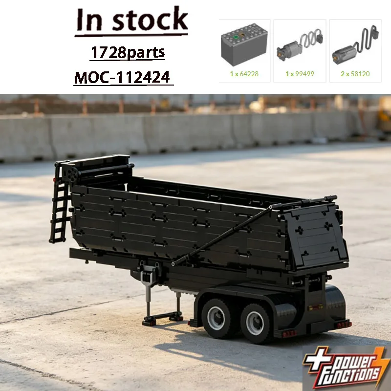 MOC-112424 New Black Cargo Three-Axle Tilting Trailer Building Block Model 1728Parts MOC New Year Educational Christmas Toy Gift