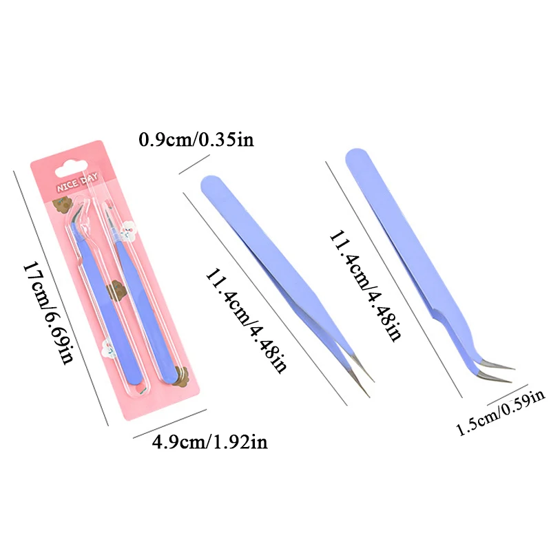 2Pcs Macaron Color Precision Tweezer Straight Curved Tweezers Stainless Steel Tweezers Multi-Function Simple Tool Tweezer