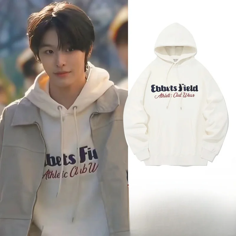 Mole Branco com Letras Estilo Simples de Dança NCT RIKU 2024 Nova Chegada Mistura de Aodão e Poliéster Manga Longa Overs...