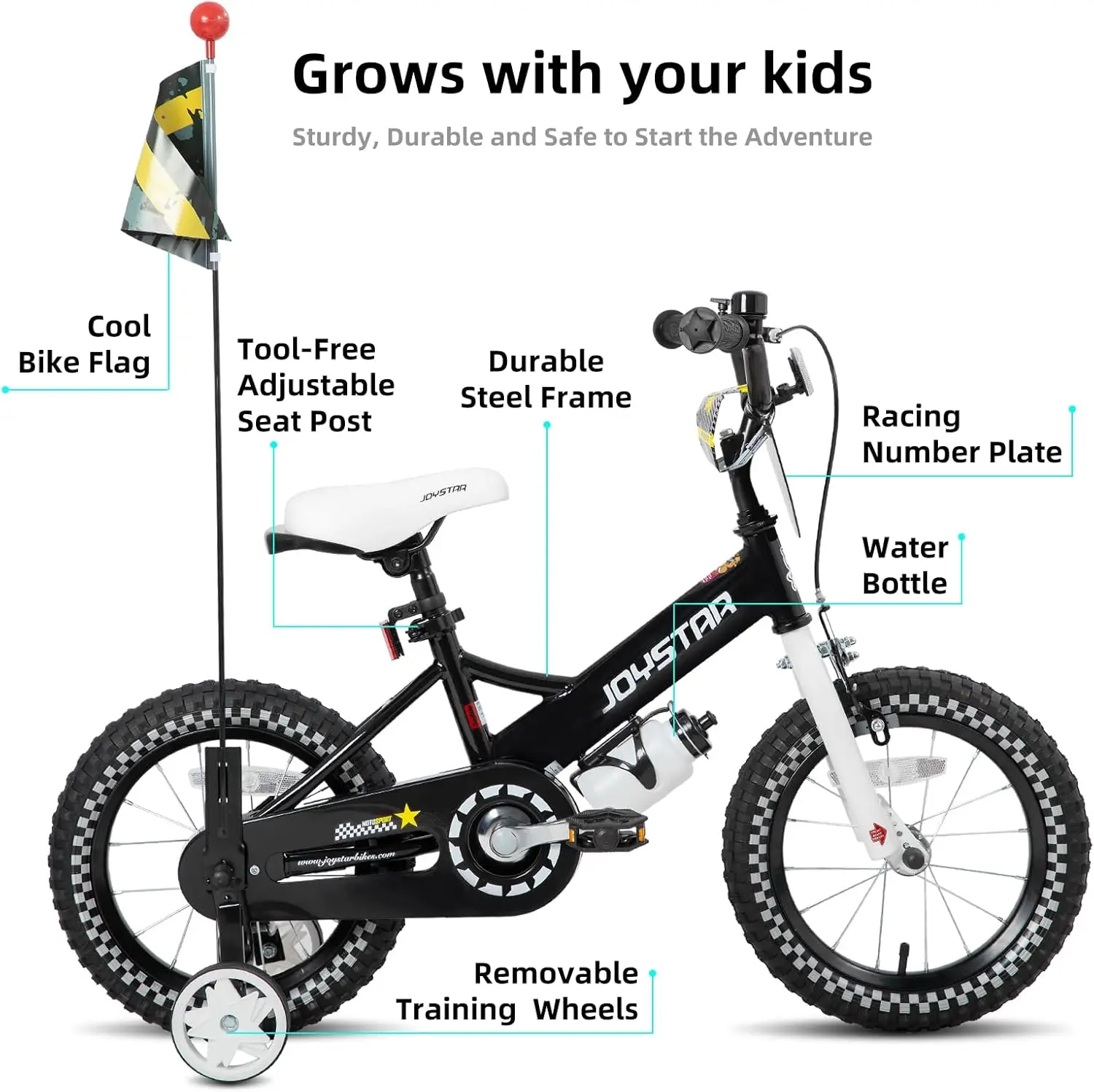 Little Daisy-bicicleta con asiento y serpentinas para niñas y niños de 2 a 7 años, 12 pulgadas