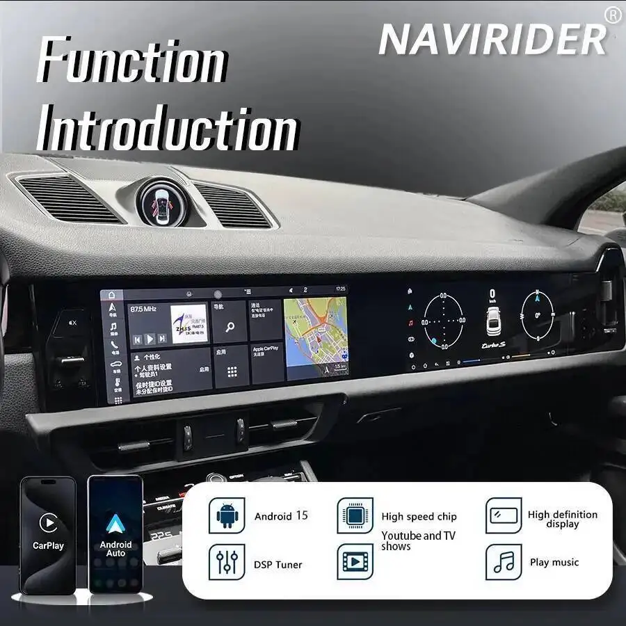 Android 15 Media Video For Porsche Cayenne 2018-2024 New Display GPS Multimedia RHD 12.3+12.3Inch Car Radio Head Unit Carplay