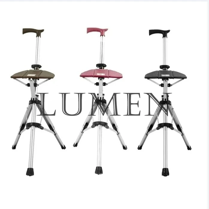 

Foldable Walking Cane Chair, Aluminum Alloy Adjustable Crutch with Stool for Seniors Daily Use