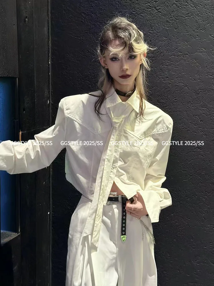 

Women's White Shirts and Blouse 90s Y2k Vintage Harajuku 2000s Chinese Style Elegant Long Sleeve Shirt Top Clothes Autumn 2025