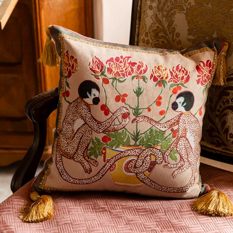 

Retro Room Court Flora Monky Vintage Tiger Cushion Cover Decorative Pillow Case Art Home Sofa Chair Bed Coussin